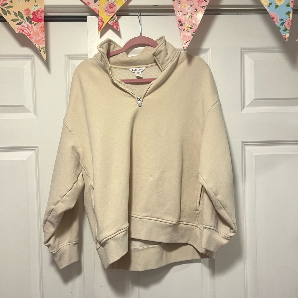 Athleta Cream Quarter-Zip Cozy Sweatshirt